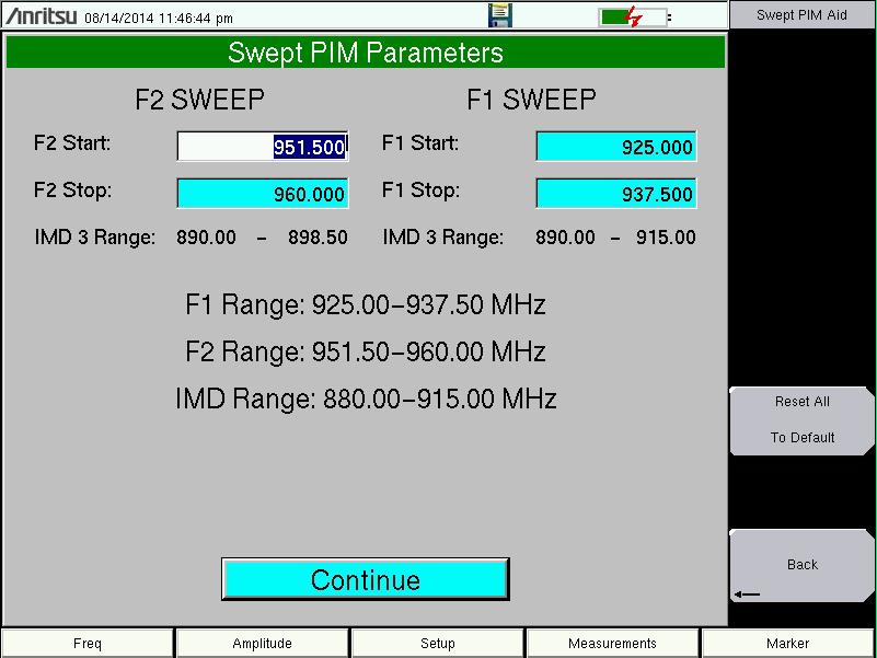 Chapter 7 Swept PIM 7-6 Frequency (Freq) Menu Swept PIM Parameters Dialog Box Key Sequence: Freq