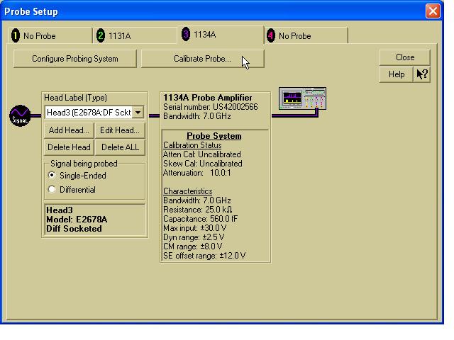 Figure 22 Probe Setup Window 4 In the Probe Calibration dialog box, select the