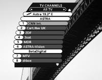 VIEWING MODE List of TV or Radio Channels When viewing TV or listening to radio channels you can access the Channel List by pressing OK. The lists are sorted by satellite, network and channel.