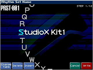 Start by pressing WRITE the Write Menu screen appears, ready to store a rhythm set since you re coming from a rhythm set editing screen.