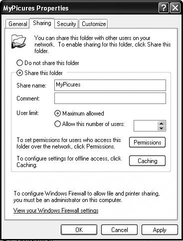 Chapter 7: Using the THINC home network feature 2 In the Properties window for the selected folder: a) Click to display the Sharing tab.