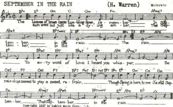 8 September in the Rain Leo Forbstein wanted a tune to sprinkle here and there in a picture that was in the works. It was Dubin who came up with the title. Warren wrote the melody from the title.