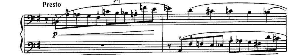 The first movement is in g- minor while the second and third are a half-step higher in g-sharp minor.