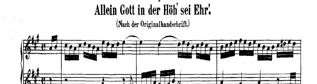 The few differences in Feinberg s masterful transcription of Allein Gott in der Hoh s sei Ehr BWV 663 compared to Bach s original are the keys, meter, time signature, tempo markings