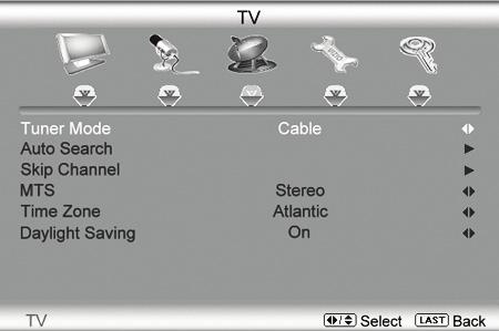 Adjusting the TV settings If you did not set up your HDTV for DTV / TV channels using the Initial Setup screens or if your setup has changed, you can do so from the TV menu. Press $ /!
