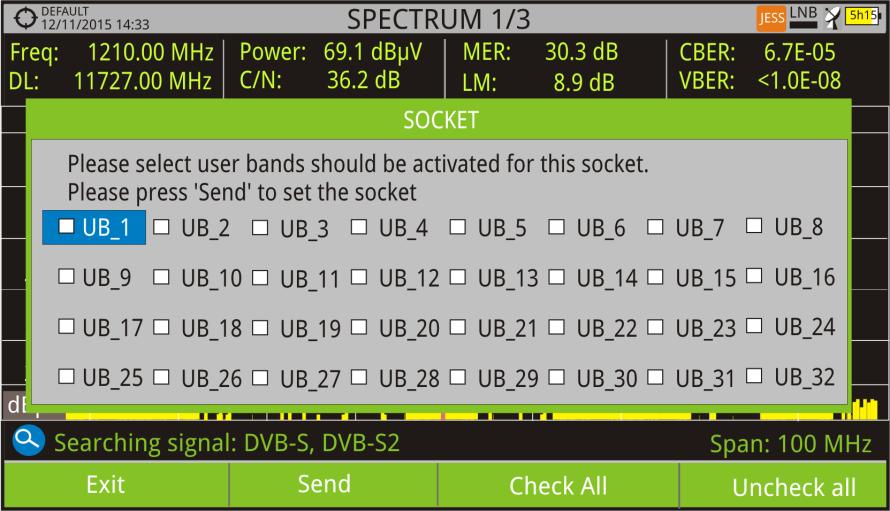 The user can also select the number of user bands and the available satellites through the option "Configuration" on key. Figure 67.