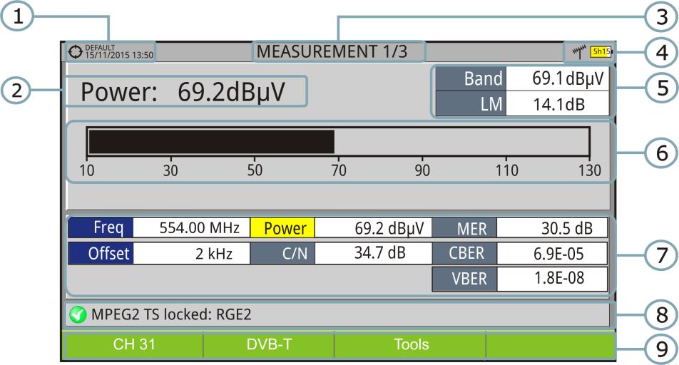 3.2 Operation Connect the RF input signal to the equipment. Select through the Settings menu satellite). the frequency band (terrestrial or Access the MEASUREMENT option by pressing the key.