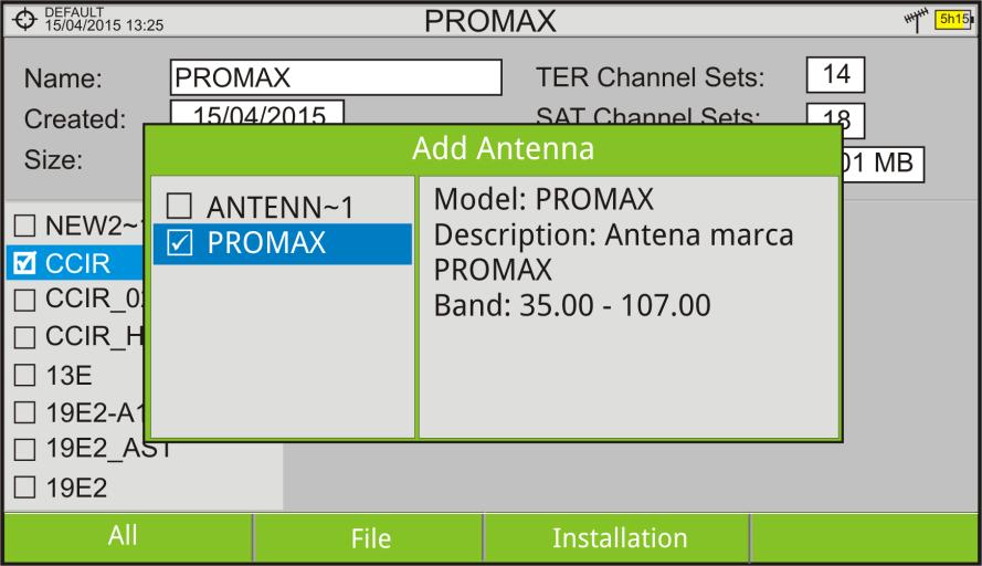 7.8.4 Creating and importing calibration tables The user can import the antenna calibration data obtained from the manufacturer.