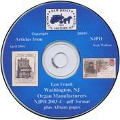 Previously unpublished material in lengthy postscript Alphabetical index CD: Washington NJ Organ Manufacturers on CD, by Len