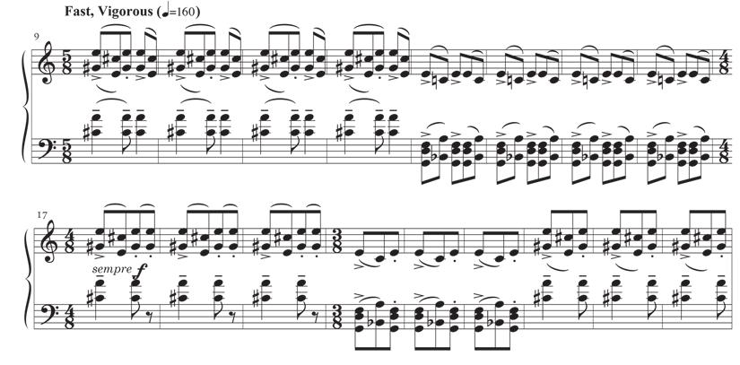 Peter Child also uses changes of harmony to shift time in his string quartet named Skyscraper Symphony.