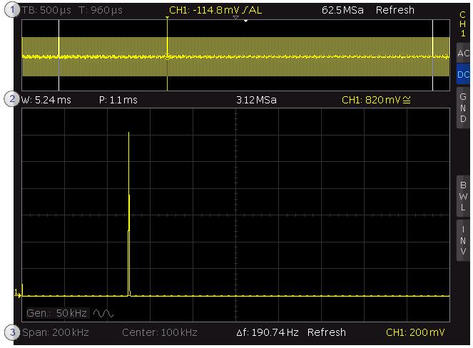 Signal analysis using FFT 6.2 Exercise Set the oscilloscope to the default state (PRESET). Don't forget to set the correct duty cycle!