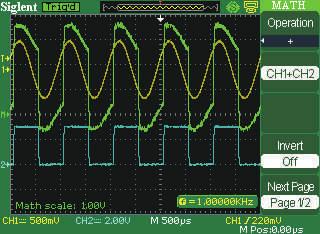 MATH Waveform CH1+CH2 Table 2-9 FFT function menu 2: Function Setting Introduction Scale Display Vrms dbvrms Split Full screen Set Vrms to be the Vertical Scale unit.