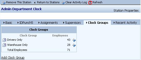The Supervisors tab presents a list of employees that have the authority to access the MENU key on the time recorder. Supervisors can enroll other employees or access system setup options.