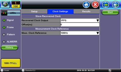 Click on the Clock Settings tab and select the Measurement Clock Reference to be used for Wander and other timing measurements. Connect that physical clock to the CLK (SMA) port.