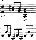 second part b (38-50) which has a subtle hemiolic rhythm. This is already hinted at b.39, whose first beat sounds as an upbeat to the second (weakest) beat. This becomes even more conspicuous in bb.