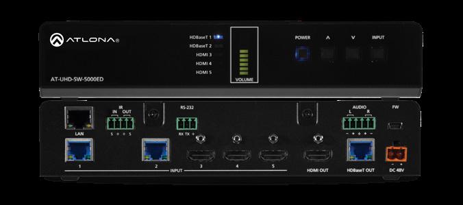 HDMI OUT LAN AT-UHD-EX-100CE-RX-PSE HDMI Ethernet / PoE Wireless Access Point (WAP) AT-ANC-108D Network Control Panel UHD/HD Display Connect HDMI, DisplayPort, and USB-C sources Charge laptops