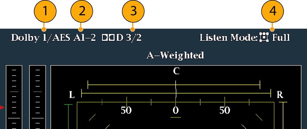 Audio Monitoring Figure 74: Dolby display readout To View Dolby Metadata If your instrument has Option DPE installed, it can decode and display selected metadata parameters present in the Dolby D,
