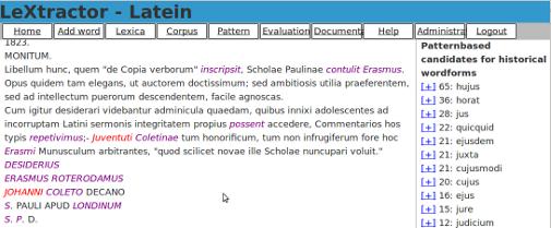 Historical Lexicon Lextractor Tool Historical spelling variation (here: i j) can be recorded as