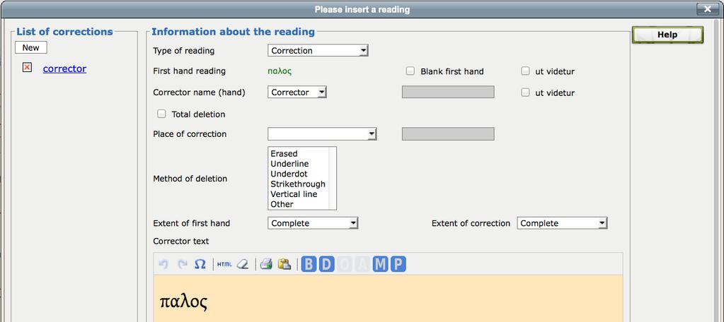 18 Under Information about the reading the Type of reading is set by default to Correction and