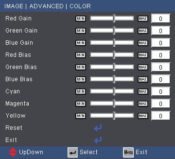 User Controls Color Space Select an appropriate color matrix type from AUTO, RGB or YUV. Input Source Use this option to enable / disable input sources.