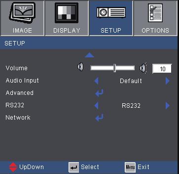 User Controls SETUP Volume Volume adjustment can also control MIC volume. Press the Press the Audio Input to decrease the volume. to increase the volume.