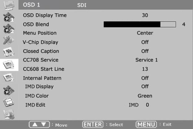 OSD 1 OSD Display Time Set OSD menu display time. Choose 0 for infinite. OSD Blend Set transparency of the menu between 0 to 5.