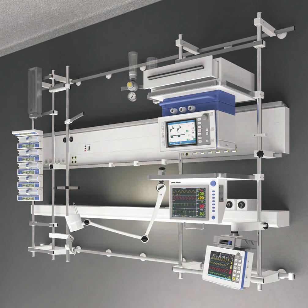 FS 4500 17 Horizontally moveable carrier systems for monitors and infusion equipment in a modular construction Apparatus stand FS 4500 Using the space saving and clear assembly of your equipment on a