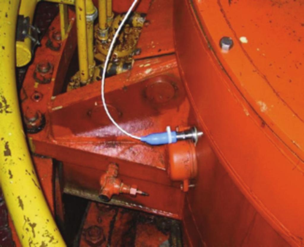 Figure 7: This photo shows a seismic transducer mounted radially to a guide bearing.