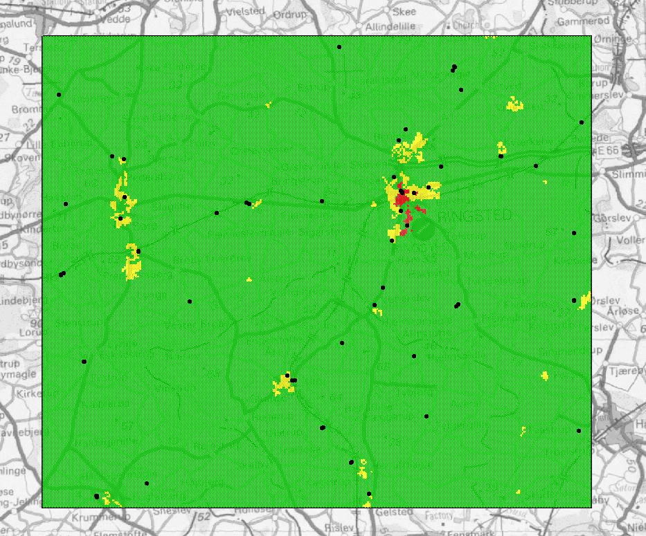 Impact of interference assuming realistic LTE deployment assumptions 63 Figure 31 Geo-types assigned to existing GSM900 sites in Ringsted- Sorø [Source: Analysys Mason] This resulted in the following