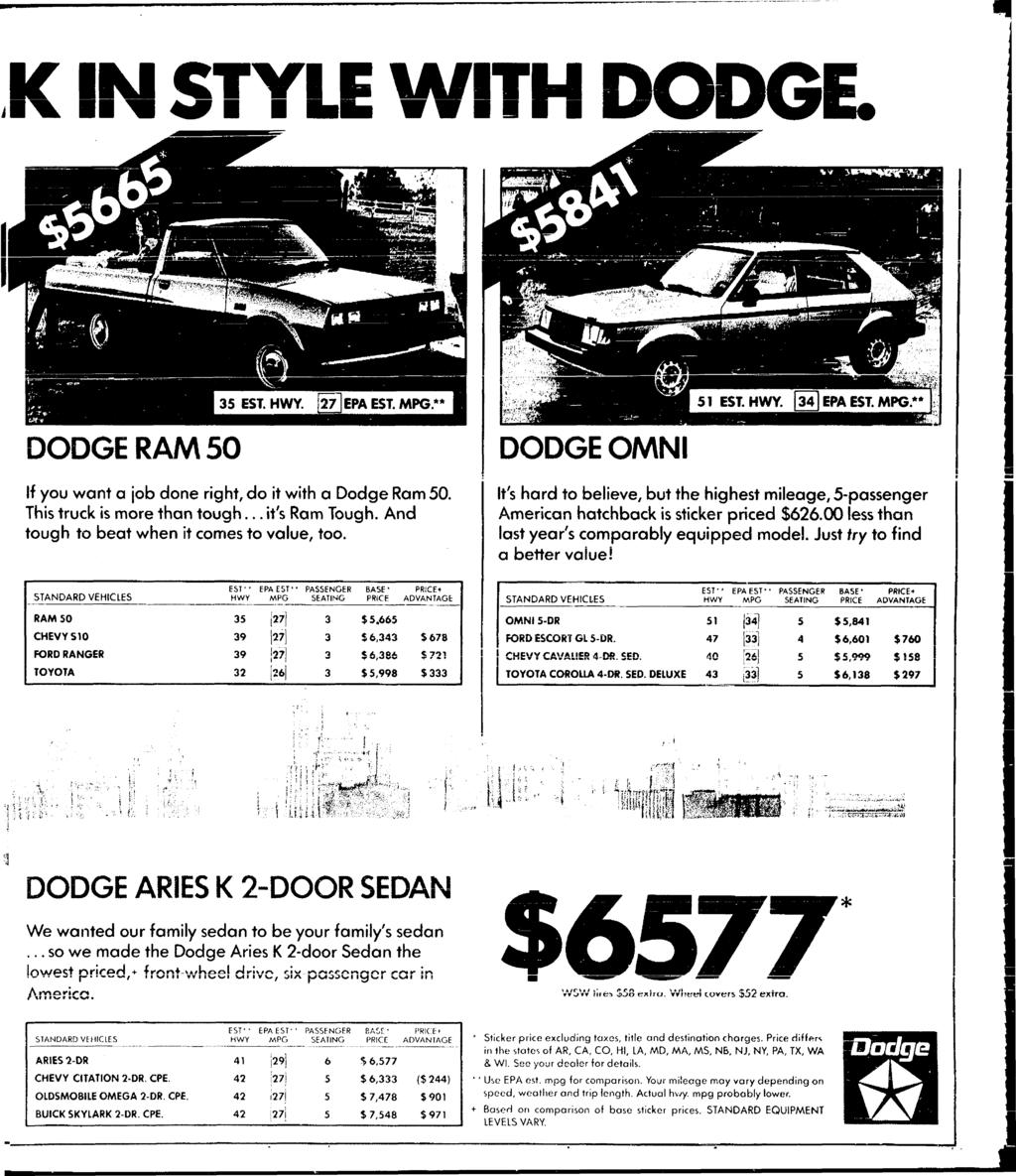 K N STYLE WTH DODGE RAM 50 f you want a job done rght, do t wth a Dodge Ram 50. Ths truck s more than tough... t's Ram Tough. And tough to beat when t comes to value, too.