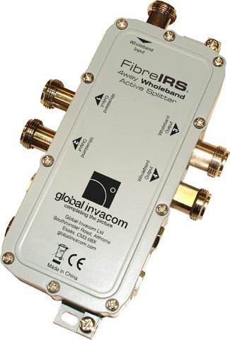 ACTIVE SPLITTER For optimal system performance EQUALLY SPLITS WHOLEBAND INPUT TO 4 OUTPUTS Fully weatherproof, the FibreIRS 4 way active splitter is designed to increase the capacity of new