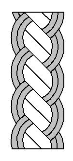 (B) Note that the rope is constructed of eight strands arranged in four strand pairs. Four strands (two strand pairs) rotate to the right, shown here in gray.