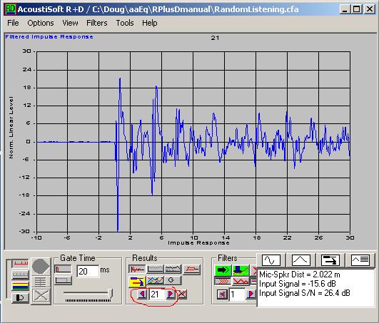 The impulse response may be filtered as with the settings circled in red as shown below.
