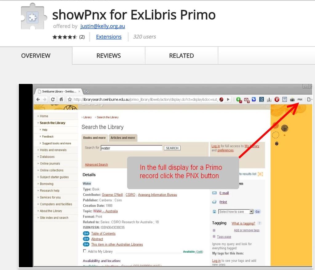 PRIMO: SHOWPNX Created by Justin Kelly at Swinburne University of Technology Adds a small button to your web