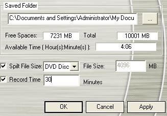2. Select recording type. By default, the application is set to record both audio and video in MPEGⅡ format. Or you can choose Audio Only for sound recording. 3. Determine the destination folder.