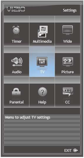 VIZIO M420VT User Manual Timer Menu Select this option to have the HDTV turning off automatically using increments of 30 minutes, the options are: Off, 30 minutes, 60 minutes, 90 minutes and 120