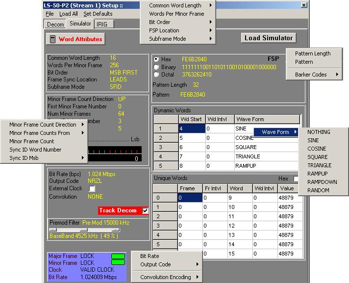3.1.2 The LS-50 Simulator Tab The LS-50 simulator setup tab and its associated menus and controls are shown in Figure 3-7 below.
