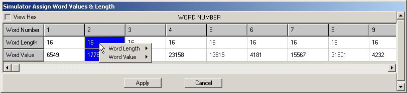 Figure 3-10 LS-50 Simulator Word Attributes Setup The Word Length command may be used to set the length of selected words from 3 to 16 bits in length.