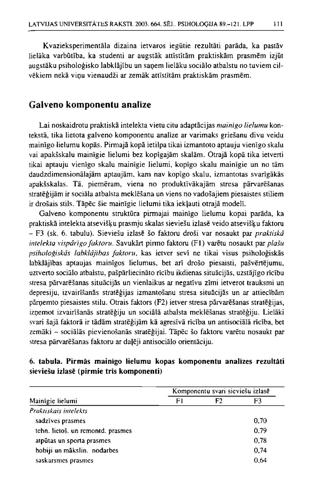 LATVIJAS UNIVERSITĀTES RAKSTI. 2003. 664. SĒJ.. PSIHOLOĢIJA 89.-121.