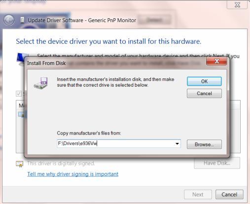 9. Select "Let me pick from a list of device drivers on my computer". 10. Click the Have Disk button.