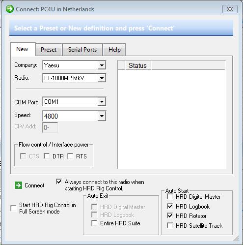 Making the settings in HRD Close all software and start HRD. Make the connection between your transceiver by activating Yaesu FT 1000MP.