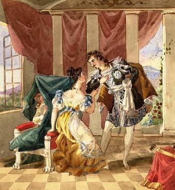 Basilio starts to gossip about Cherubino s obvious attraction to the Countess. The Count angrily leaps from his hiding place. Lifting the dress from the chair he finds Cherubino.