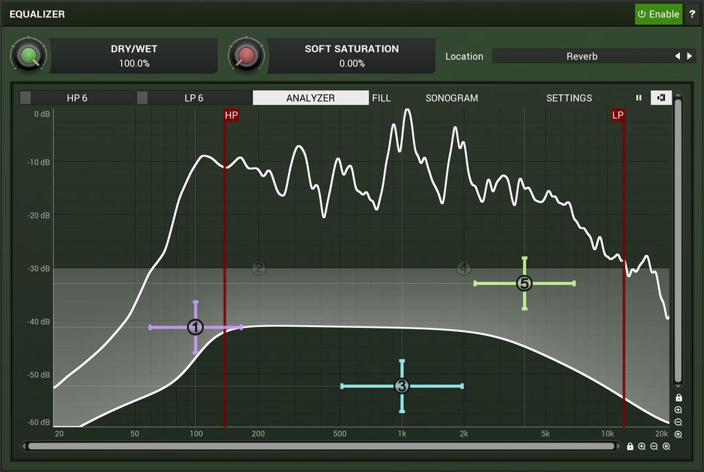 Equalizer panel contains the integrated dynamic equalizer you can use to pre-process the input or post-process the output.