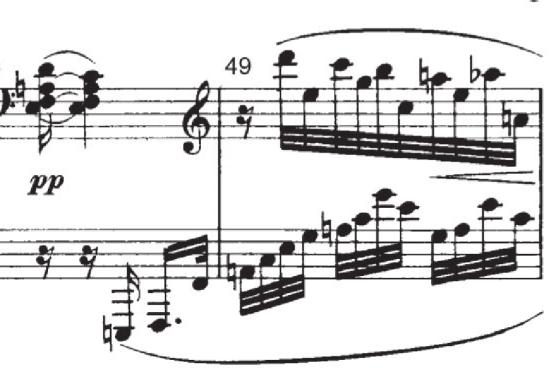 Measures 48-51 outline a clear dominant chord with a beautiful melodic descent in the soprano that starts from Db and