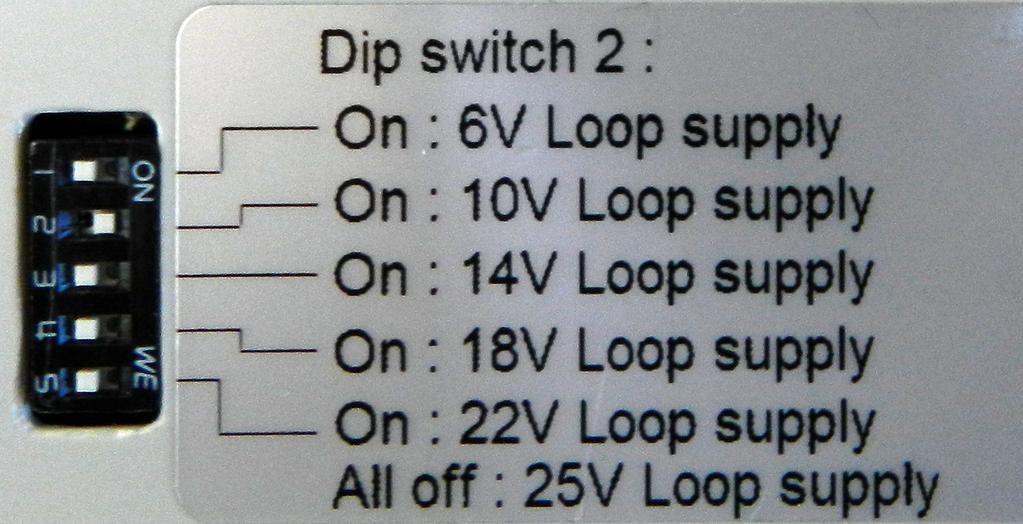 This setting is normally off on a Vestas current loop Dip 4 is used to short RTS and CTS in the RS232 connector. This setting is normally on. Dip 5 is not used.