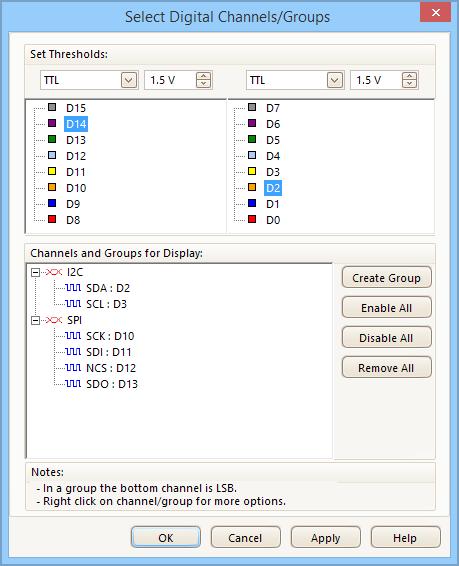 DIGITAL CHANNELS To view the digital signals in the 6 software, simply click the digital channels button.