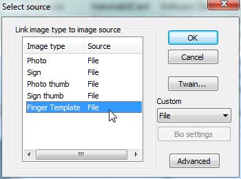 1. Select Source for SC Biometrics Choose Select Source from the Image Menu. Select the desired image type to link to the SC Biometric image source.