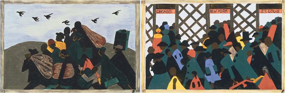 2. Display two paintings created by the artist Jacob Lawrence.