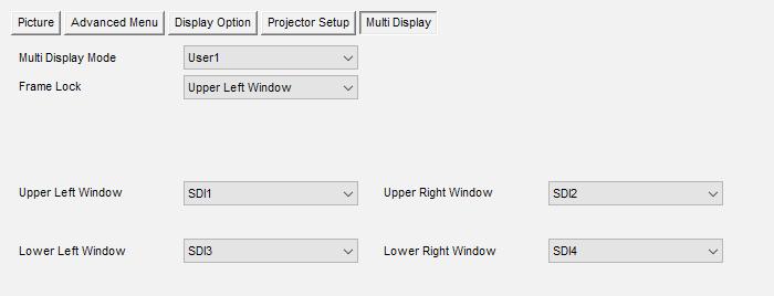 Projector Menu Settings Multi Display The following items can be set: Multi Display Mode ** Frame Lock Upper Left Window Lower Left Window Upper Right Window Lower Right Window The items that can be