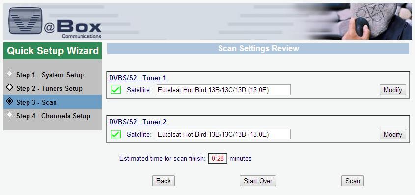 5. Setting up XTi-VBox TV Gateway using the Web Interface 5.3. Step 3 Scan 5.3 Step 3 Scan NOTE: Step 3 Scan includes different options, depending on your XTi-VBox TV Gateway product.